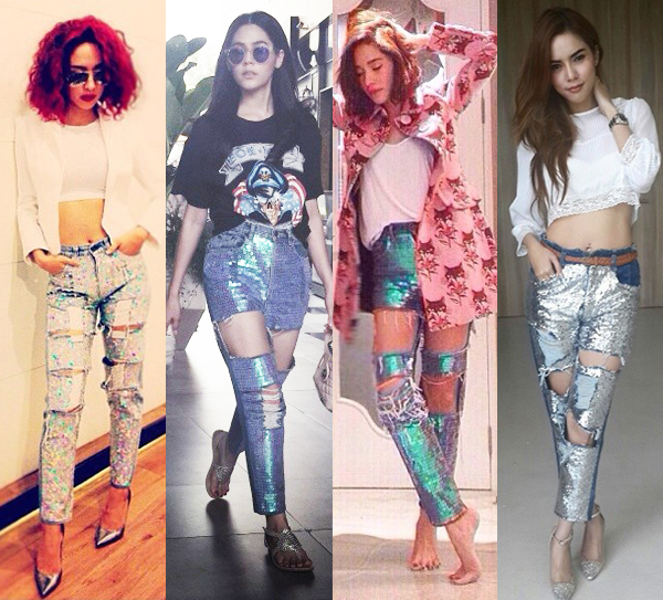 กางเกงยีนส์ปักเลื่อม