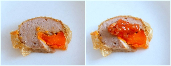 แฮกึ๊นหมูสับ ผสมเนื้อปลาและไข่แดงเค็ม 