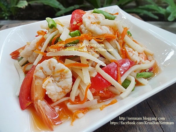 ส้มตำยอดมะพร้าวกุ้งสด