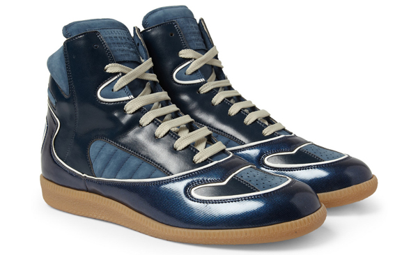 Panelled Leather And Suede High Top Sneakers