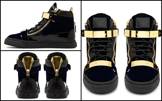 London Velvet Navy Mid Top Sneaker