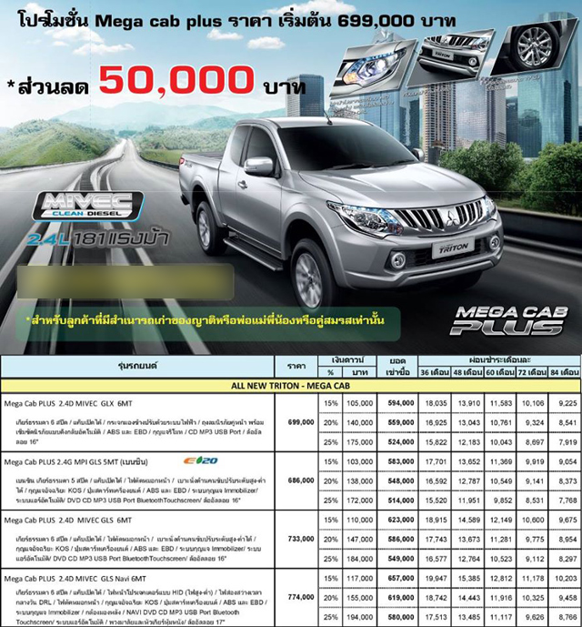 โปรโมชั่น มิตซูบิชิ ไทรทัน