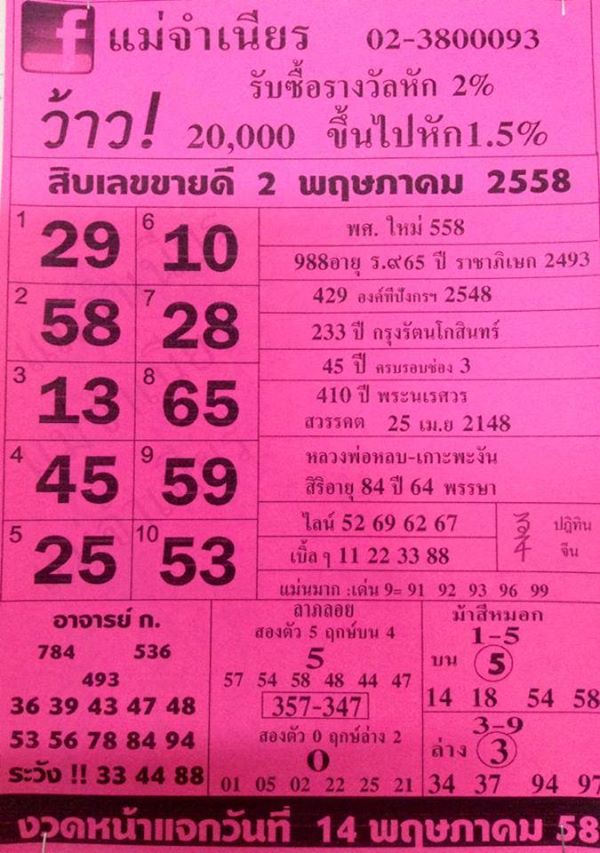 หวยแม่จำเนียร 02/05/58