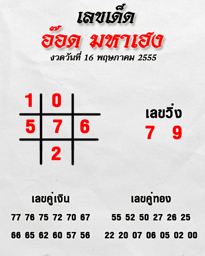 เลขเด็ดอาจารย์ดัง สำนักต่าง ๆ งวด 16 พ.ค. 55