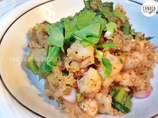 ลาบปลาทับทิมทอด